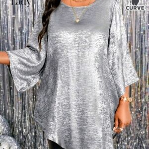 SHEIN Shimmering Silver Tunic Top